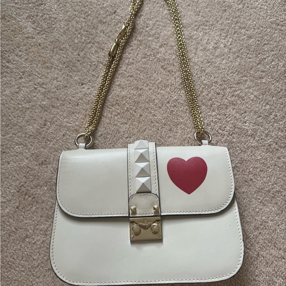 Valentino Garavani Cream Crossbody Bag with Red Heart